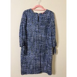 Vilagallo Women Blue Black Woven Textured Long Sleeve Zipper Dress Size Large